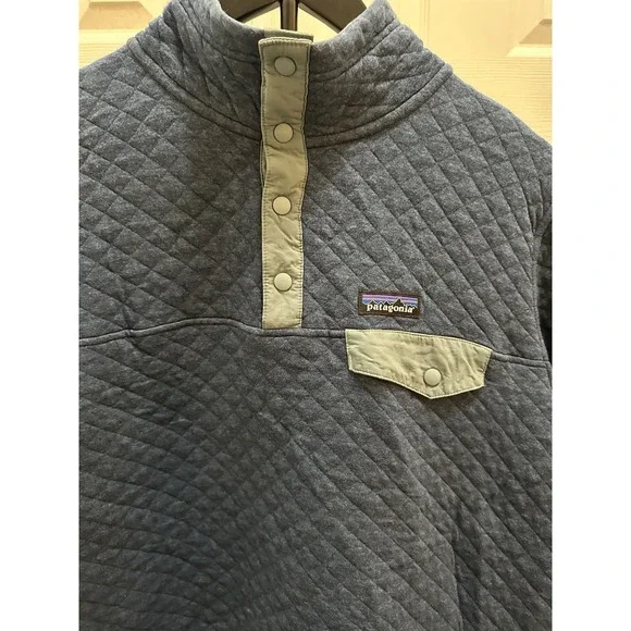Womens PATAGONIA Blue Quilted Snap T Organic Cotton Pullover Sweater Large - Picture 2 of 8